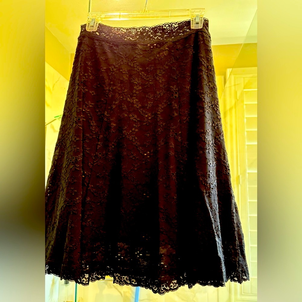 CAbi Black Floral Lace Skirt
